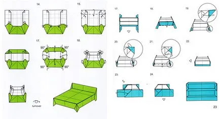 Origami papír bútorok belső részletesen diagram