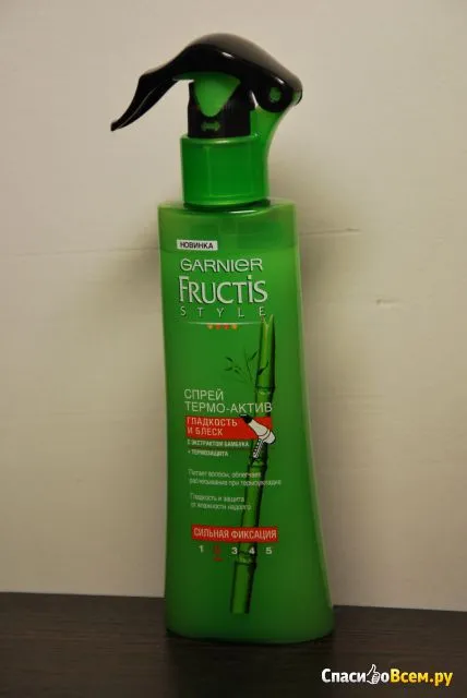 Преглед на спрей термо-активно коса Garnier Fructis - гладкост и блясък - силна защита фиксиране