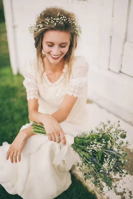 Esküvői divat gyönyörű gondatlanság esküvői frizura a stílus boho