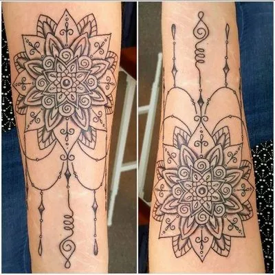 Tatuaj cu mandala. Ce este, desene de colorat antistres, cu semnificația dragostei și fericirii, pentru a îndeplini o dorință, epoca de aur, mayașă, brățară, țesut. Schițe, fotografii, desene