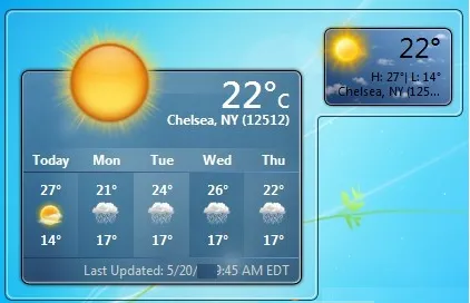 Gadget meteo pentru Windows 7
