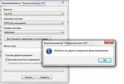 Windows nu poate finaliza formatarea