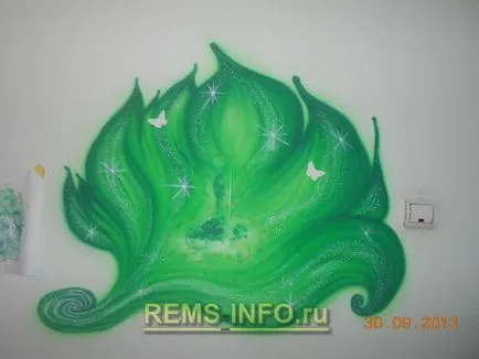 Airbrushing pe pereții în apartament cu mâinile sale (finisajul peretilor.) Airbrushing pe pereții în apartament cu mâinile sale