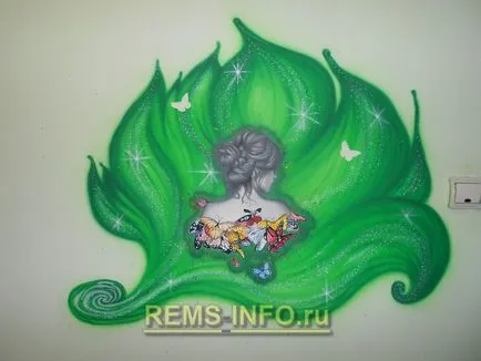 Airbrushing pe pereții în apartament cu mâinile (aerograf pe pereți în apartament) Airbrushing pe pereții în apartament cu mâinile sale