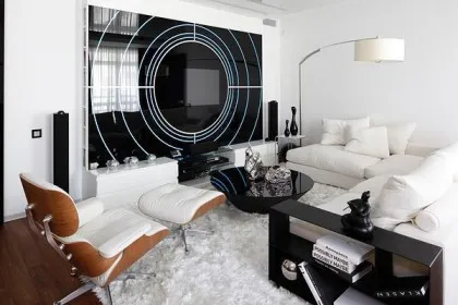 living proiectare cameră hi-tech stil (foto), mobilier de decorațiuni interioare în stil high-tech, apartament renovat