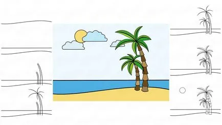 Cum de a desena treptat plaja cu palmieri (plajă) Cum de a desena treptat plaja cu palmieri
