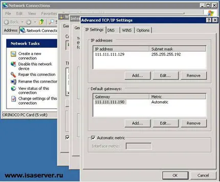 Configurarea interfețelor de rețea pentru ISA Server