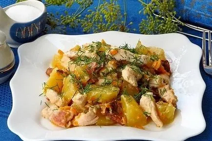 Friptura cu ciuperci, cartofi și rețete de carne în ghivece, o tigaie și multivarka