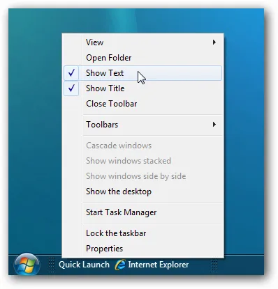Adăugarea bara de instrumente Lansare rapidă în bara de activități din Windows 7