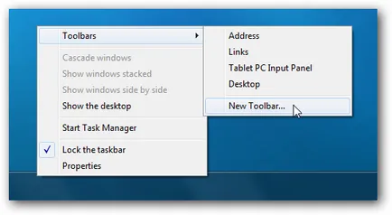 Adăugarea bara de instrumente Lansare rapidă în bara de activități din Windows 7