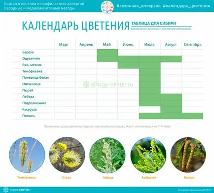Calendarul de plante cu flori pentru cei care sufera de alergii de regiune (alergie) Calendarul de plante cu flori care suferă de alergii de regiune