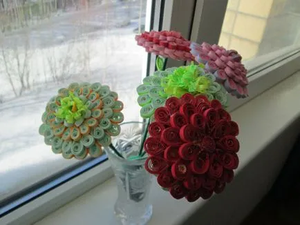 Quilling flori modul de a face atelierul tehnica cu Mimosa, un buchet de margarete în trepte, frunze de volum (a face) Quilling flori modul de a face atelierul tehnica cu mimoze, margarete buchet pas cu pas, volumul de frunze
