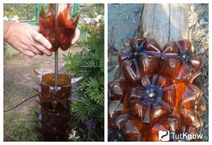 Palma și lebede pe lac din sticle de plastic