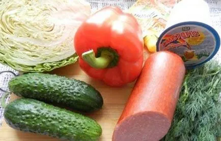 Rețetă pentru salata cu cârnați afumat și castravete (castravete) Salata Rețetă cu cârnați afumat și castravete