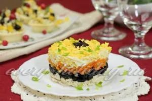 Salata Layered cu reteta de pui si prune fierte cu fotografie (mărar) Salata Layered cu reteta de pui si prune fierte cu o fotografie