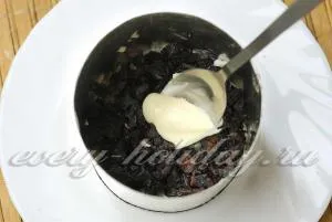 Salata Layered cu reteta de pui si prune fierte cu fotografie (ceapă) Salata Layered cu reteta de pui si prune fierte cu o fotografie
