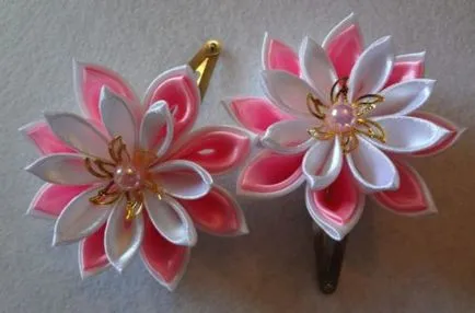 Clip kanzashi propria clasă mâinile de master pentru a crea o floare cu două straturi