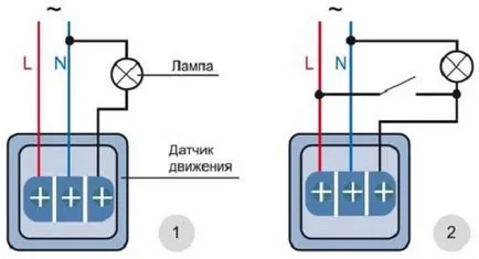 Cum de a conecta un senzor de mișcare - asamblare, conectarea la circuitul lămpii prin comutator la (montare) Cum de a conecta un senzor de mișcare - montarea și cablarea la lampa prin comutatorul spre