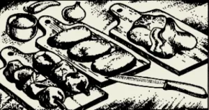 Cotlete de carne în sala de mese, catering sovietic