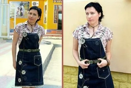 Rochie de blugi vechi cu modelul lui mâini, cum să coase copii sundress (sundress) Rochie de blugi vechi cu modelul lui mâini, cum să coase copii sundress