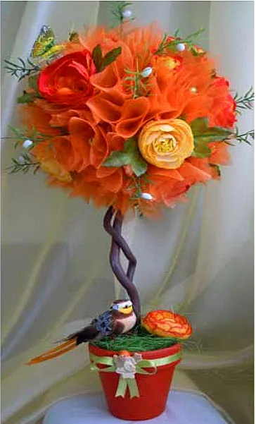 Flori de organza cu mâinile lor (buchet topiary) (flori) Flori de organza cu mâinile lor (buchet topiara)