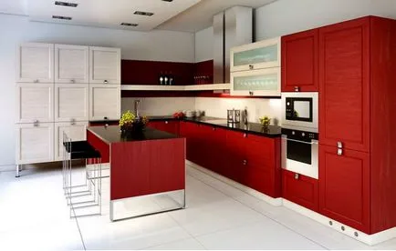 Red interior fotografie bucătărie cu care să combine tonuri, idei uhni mici (bucătărie de design roșu fotografie) Design-imagine bucătărie roșu în interior, cu care să combine tonurile, idei uhni mici