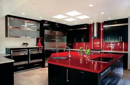Red interior fotografie bucătărie cu care să combine tonuri, idei uhni mici (bucătărie de design roșu fotografie) Design-imagine bucătărie roșu în interior, cu care să combine tonurile, idei uhni mici