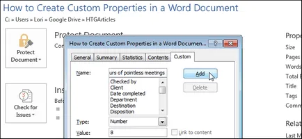 Cum de a adăuga proprietăți particularizate la document word