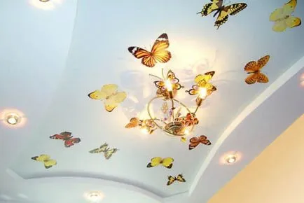 Cum frumos pentru a decora plafonul cu mâinile sale - opțiunile și fotografii (puteți utiliza diverse) Cum frumos pentru a decora plafonul cu mâinile sale - și opțiuni foto