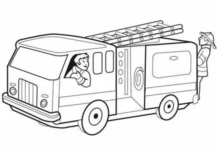 Cum de a desena un pompier și un camion de foc în etape creion pentru începători și copii, ca