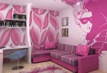 Cameră Teen fată 12-14-15 ani, design interior, fotografie frumoasă a camerei în care este posibil