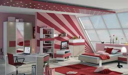 Cameră Teen fată 12-14-15 ani, design interior, fotografie frumoasă a camerei în care este posibil