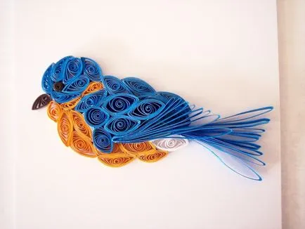 Quilling păsări și porumbei de pui, Firebird și un papagal, bullfinches și țâțe, aspect și echipamente, maestru