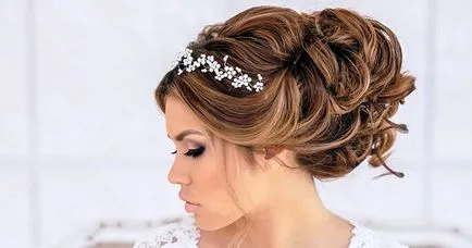 coafuri trendy mireasa cu diadema - cu un voal, cu breton și fără, cu bucle