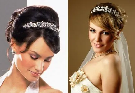 coafuri trendy mireasa cu diadema - cu un voal, cu breton și fără, cu bucle