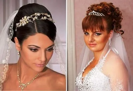coafuri trendy mireasa cu diadema - cu un voal, cu breton și fără, cu bucle