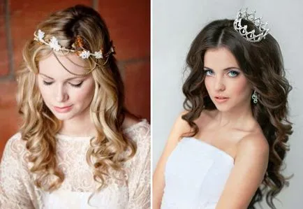 coafuri trendy mireasa cu diadema - cu un voal, cu breton și fără, cu bucle