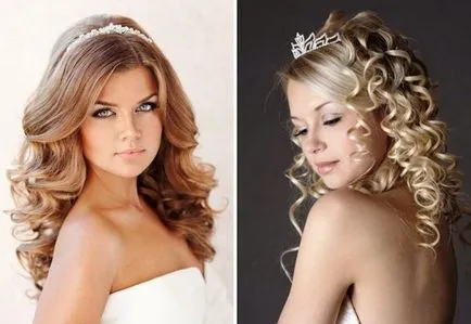 coafuri trendy mireasa cu diadema - cu un voal, cu breton și fără, cu bucle