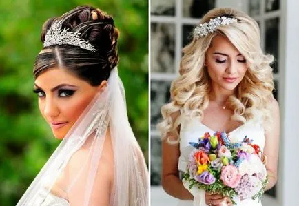 coafuri trendy mireasa cu diadema - cu un voal, cu breton și fără, cu bucle