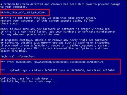 Un ecran albastru și calculatorul repornește Windows 7