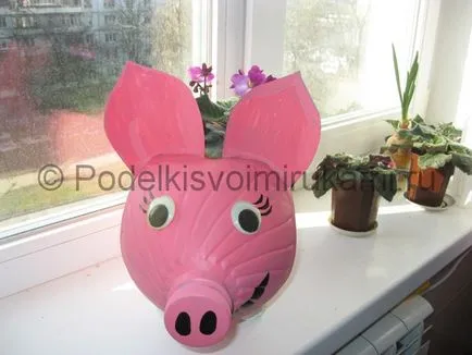 Porc dintr-o sticlă de plastic cu mâinile lor (lor) Porc dintr-o sticlă de plastic cu mâinile