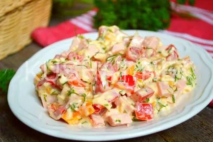Salata cu salam, roșii, brânză și piper - să mănânce acolo (salata de cârnați cu brânză ardei și roșii) Salata cu salam, roșii, brânză și piper - să mănânce acolo