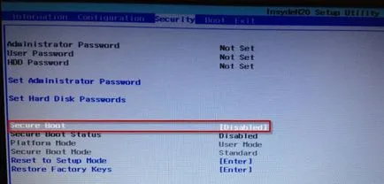 boot-Secure cum se dezactivează și configurarea