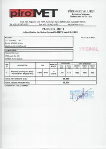 Lista de ambalare mărfurilor la vamă - probă