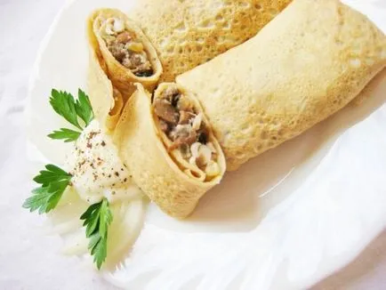 Clătite cu reteta de pui cu pas cu pas fotografii, umplutura cu brânză, carne de pui, file de carne,