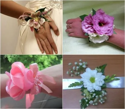 Boutonniere pe o mână de mireasa si domnisoarele de onoare, o combinație de opțiuni, fotografii, clipuri video, cum să facă propriile lor mâini