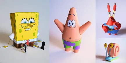 Jucării din hârtie - SpongeBob cu mâinile (lui) Jucării din hârtie - SpongeBob cu propriile sale mâini