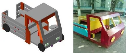 Ca și în locul de joacă pentru a face o masina mare din lemn, cu o cabină și un corp pentru jocuri (fabricarea) Ca și în locul de joacă pentru a face o masina mare din lemn, cu o cabină și un corp pentru jocuri