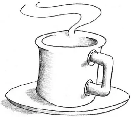 Cum să atragă un vulcan în etape ca creion pentru a desena o cană de cafea în creion 3d