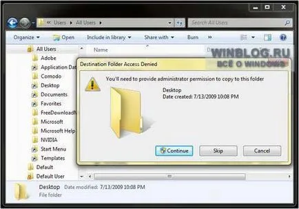 comenzi rapide Copierea în dosarul «toți utilizatorii» din Vista și Windows 7 - articol despre Microsoft Windows